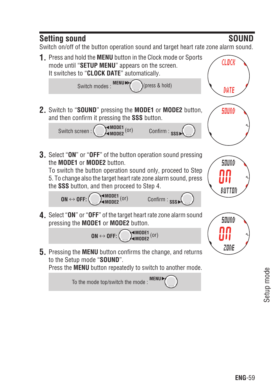 Setting sound sound, Setting sound, Setup mode | CatEye Q3A User Manual | Page 60 / 83