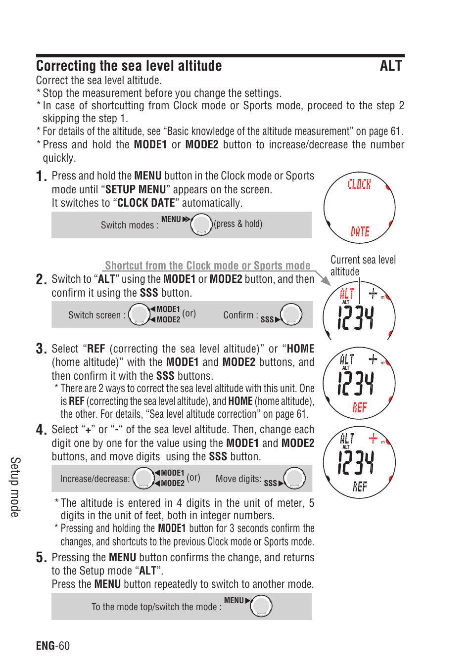 Correcting the sea level altitude alt, Correcting the sea level altitude | CatEye Q3A User Manual | Page 61 / 83