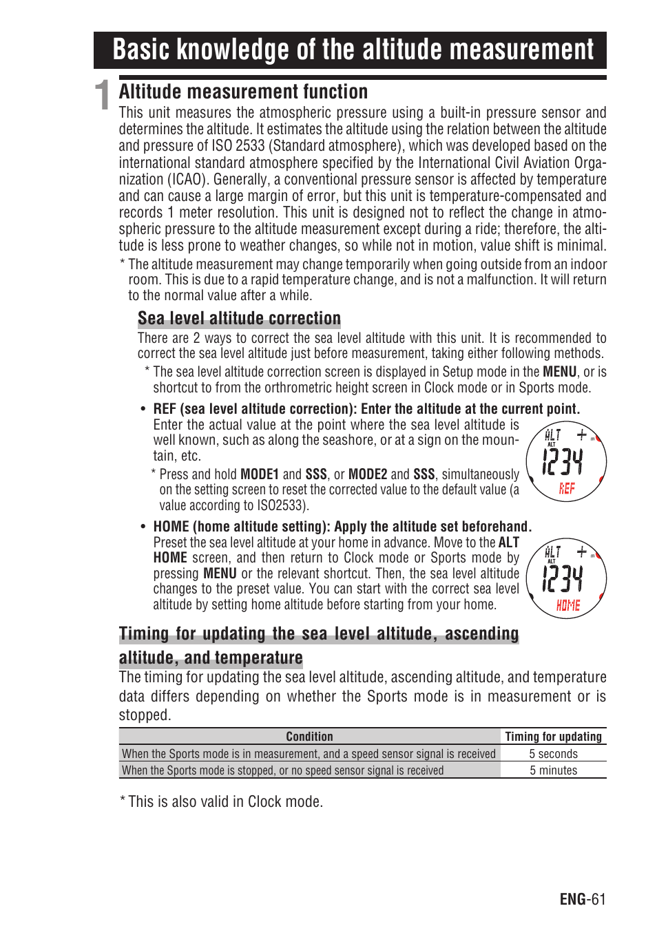 Basic knowledge of the altitude measurement, Altitude measurement function, Basic knowledge of the | Altitude measurement | CatEye Q3A User Manual | Page 62 / 83