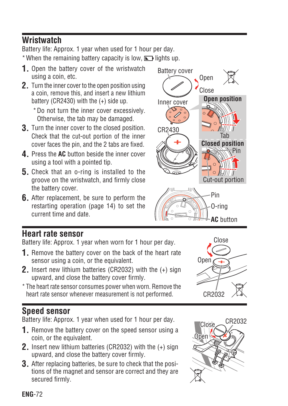 Wristwatch, Heart rate sensor, Speed sensor | Wristwatch heart rate sensor speed sensor | CatEye Q3A User Manual | Page 73 / 83