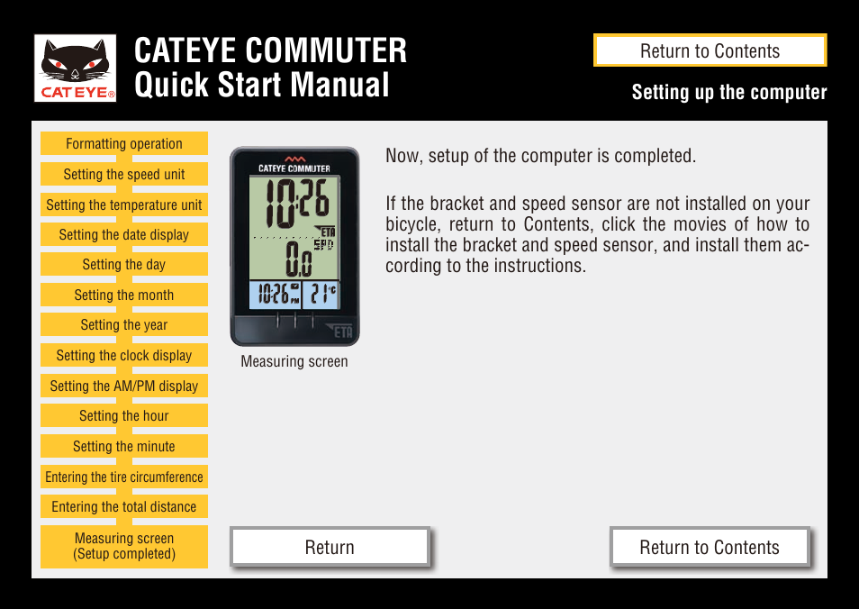 Cateye commuter quick start manual, Setting up the computer | CatEye COMMUTER CC-COM10W User Manual | Page 21 / 24