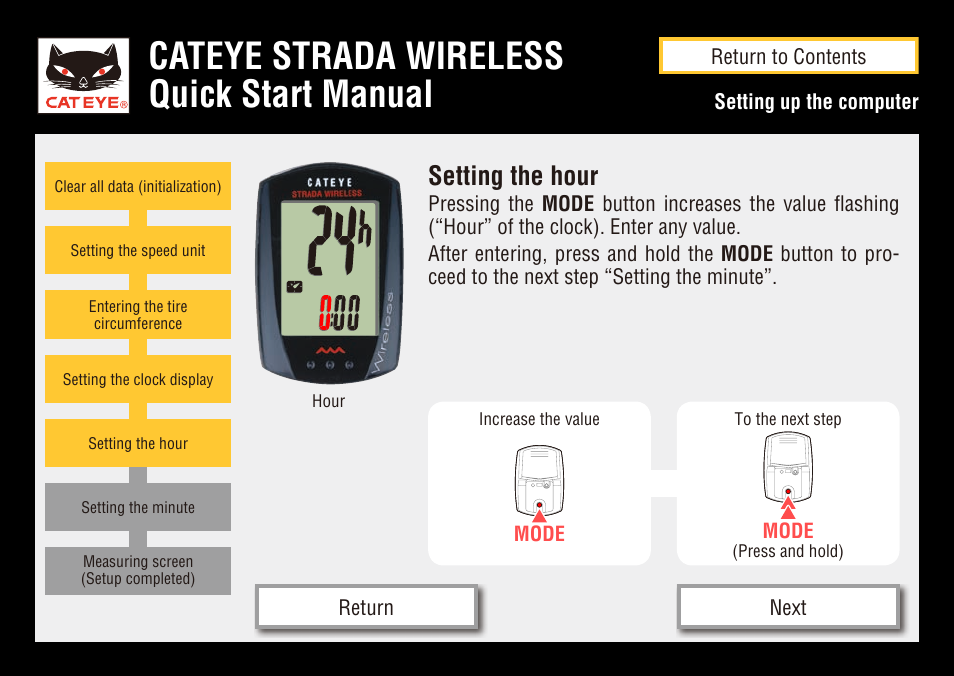 Cateye strada wireless quick start manual, Setting the hour | CatEye CC-RD300W User Manual | Page 10 / 15