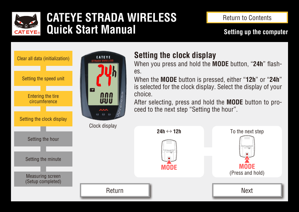 Cateye strada wireless quick start manual, Setting the clock display | CatEye CC-RD300W User Manual | Page 9 / 15