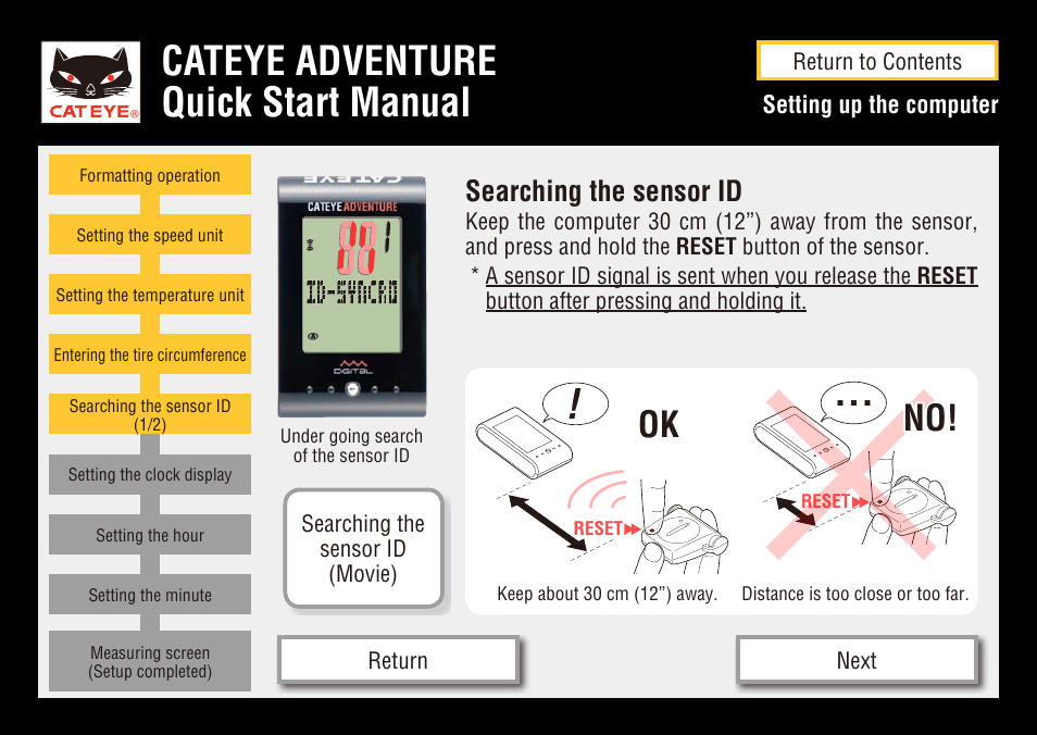 Cateye adventure quick start manual, Searching the sensor id | CatEye CC-AT200W User Manual | Page 10 / 31