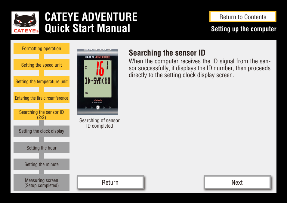 Cateye adventure quick start manual, Searching the sensor id | CatEye CC-AT200W User Manual | Page 11 / 31