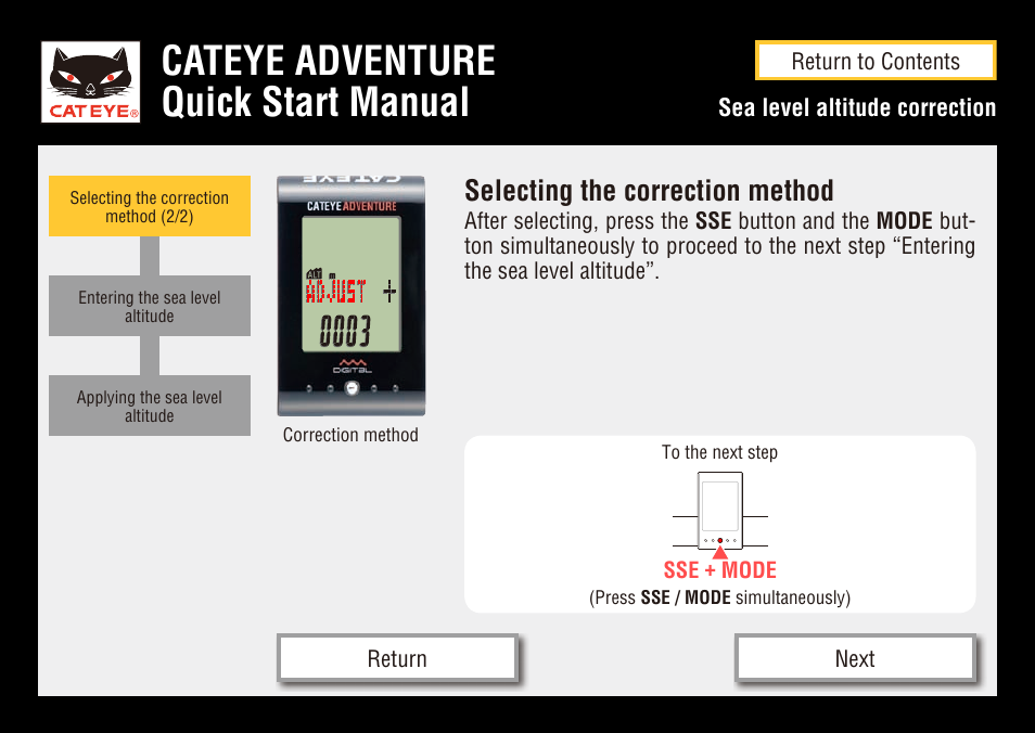 Cateye adventure quick start manual, Selecting the correction method | CatEye CC-AT200W User Manual | Page 20 / 31