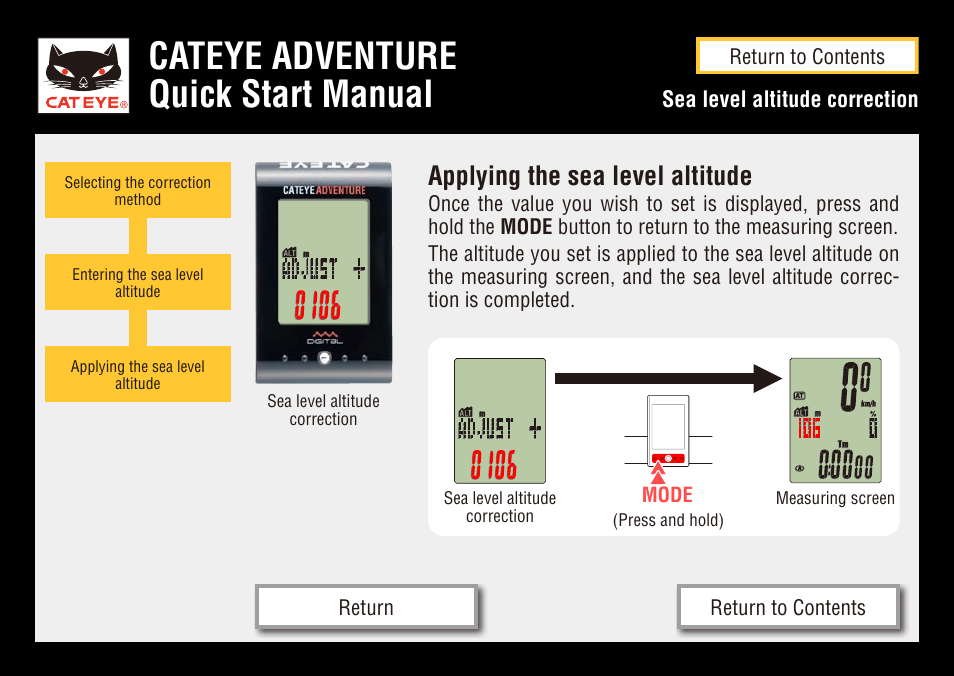 Cateye adventure quick start manual, Applying the sea level altitude | CatEye CC-AT200W User Manual | Page 23 / 31