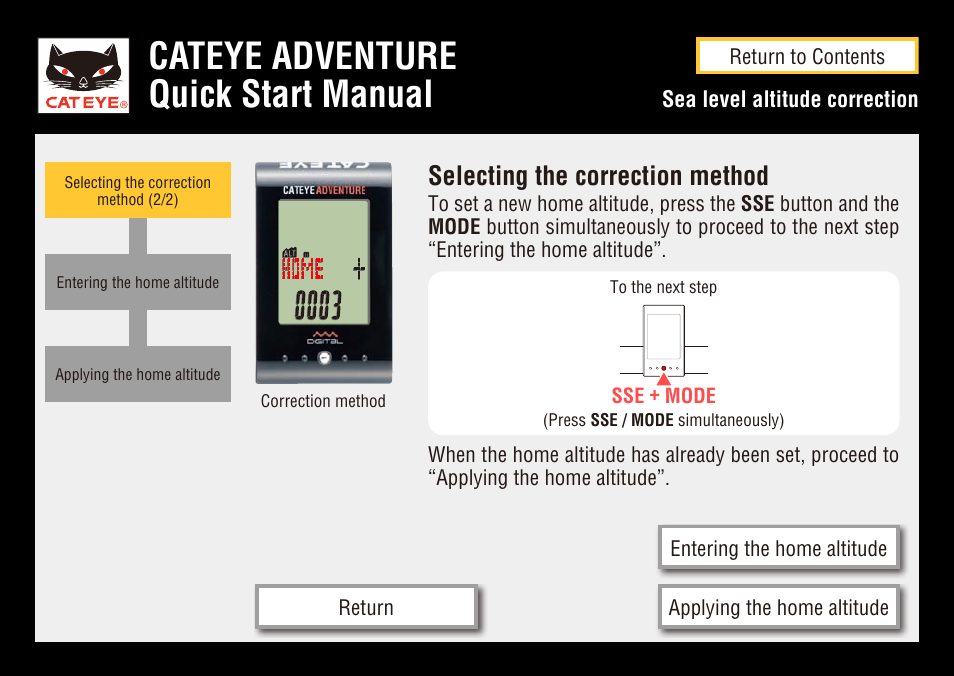 Cateye adventure quick start manual, Selecting the correction method | CatEye CC-AT200W User Manual | Page 24 / 31