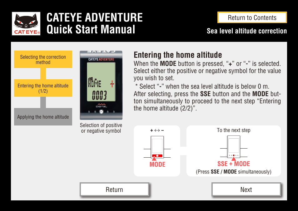 Cateye adventure quick start manual, Entering the home altitude | CatEye CC-AT200W User Manual | Page 25 / 31