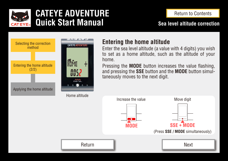 Cateye adventure quick start manual, Entering the home altitude | CatEye CC-AT200W User Manual | Page 26 / 31