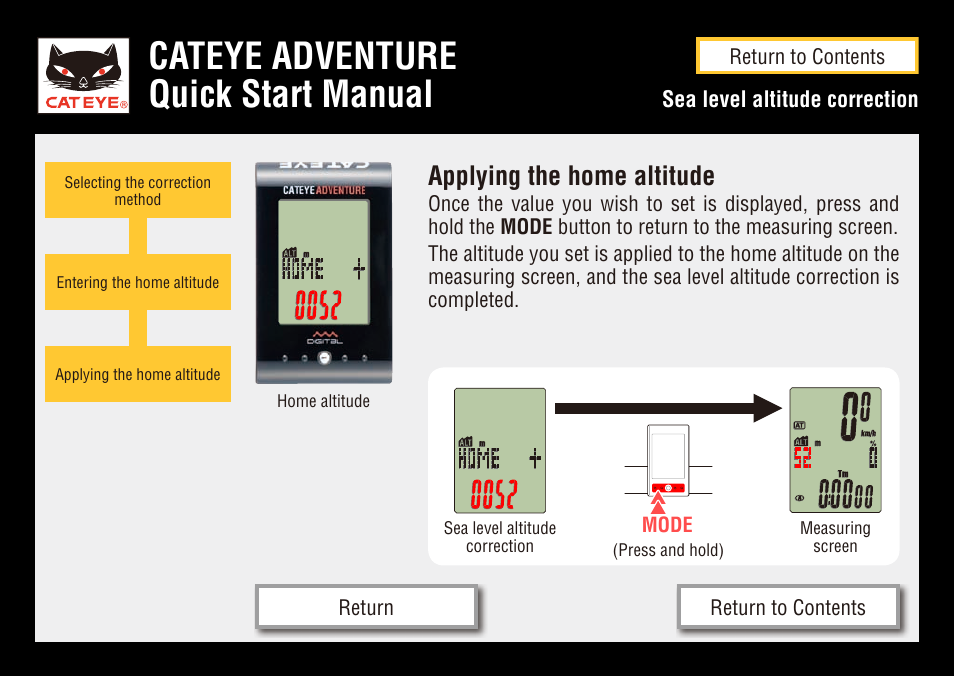 Cateye adventure quick start manual, Applying the home altitude | CatEye CC-AT200W User Manual | Page 27 / 31