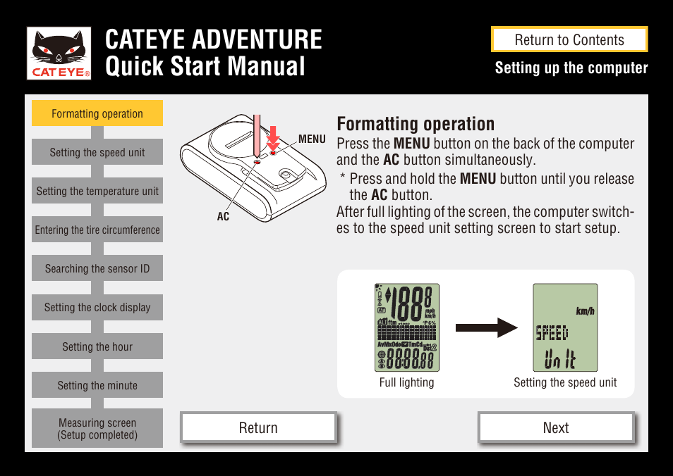Cateye adventure quick start manual, Formatting operation | CatEye CC-AT200W User Manual | Page 6 / 31