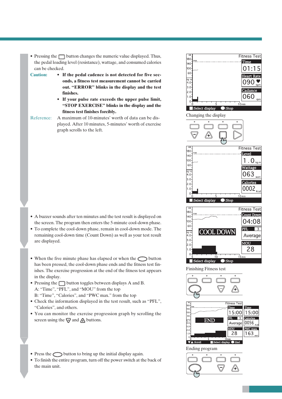 Test result display and cool down, Finish the fitness test, End the program | CatEye EC-C400R User Manual | Page 29 / 52