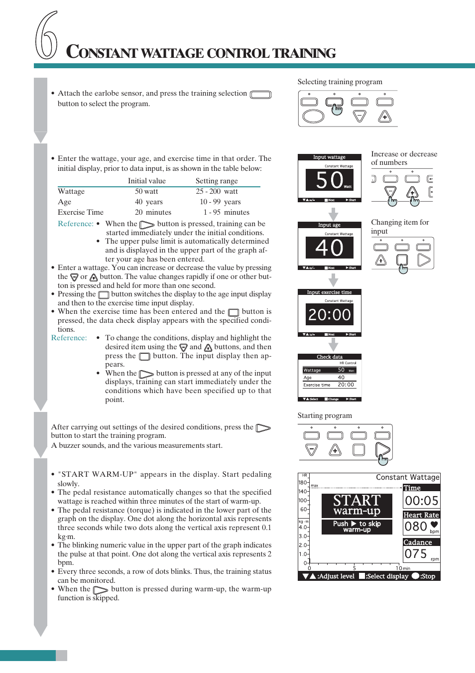 Onstant, Wattage, Control | Training | CatEye EC-C400R User Manual | Page 34 / 52