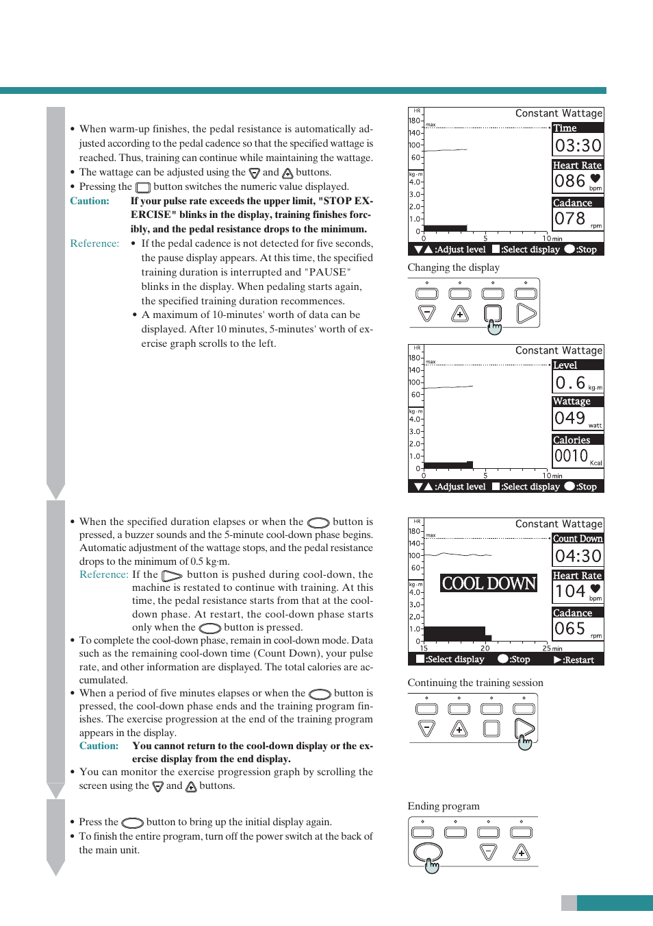 Finish your exercise, Continue the training, maintaining the wattage, End the program | CatEye EC-C400R User Manual | Page 35 / 52