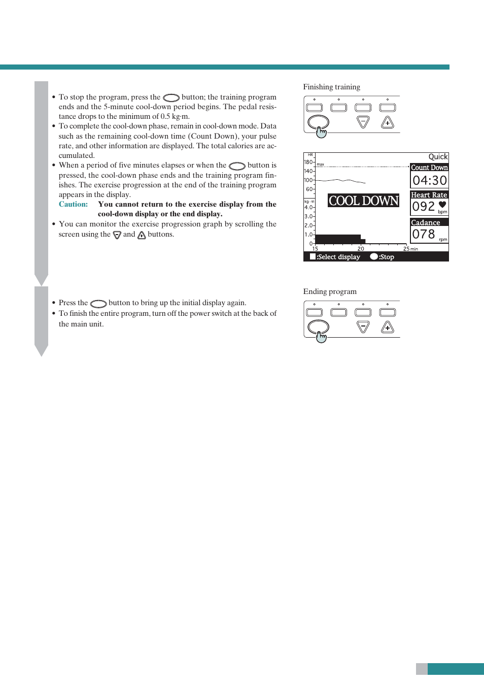 Finish your exercise, End the program, Finishing training | Ending program, Press the | CatEye EC-C400R User Manual | Page 41 / 52