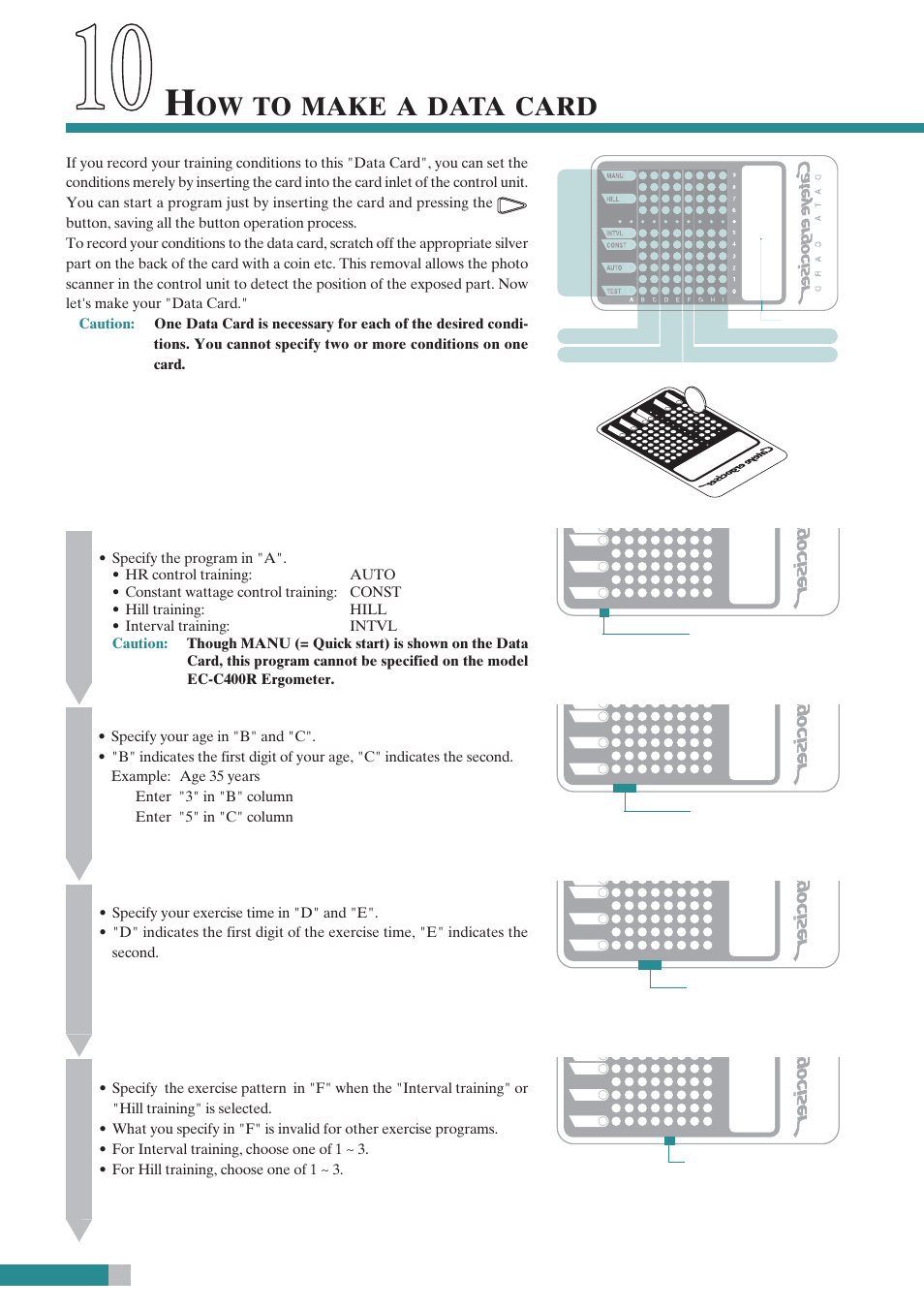 Make, Data, Card | Specify program, Specify age, Specify exercise time, Specify exercise pattern | CatEye EC-C400R User Manual | Page 42 / 52