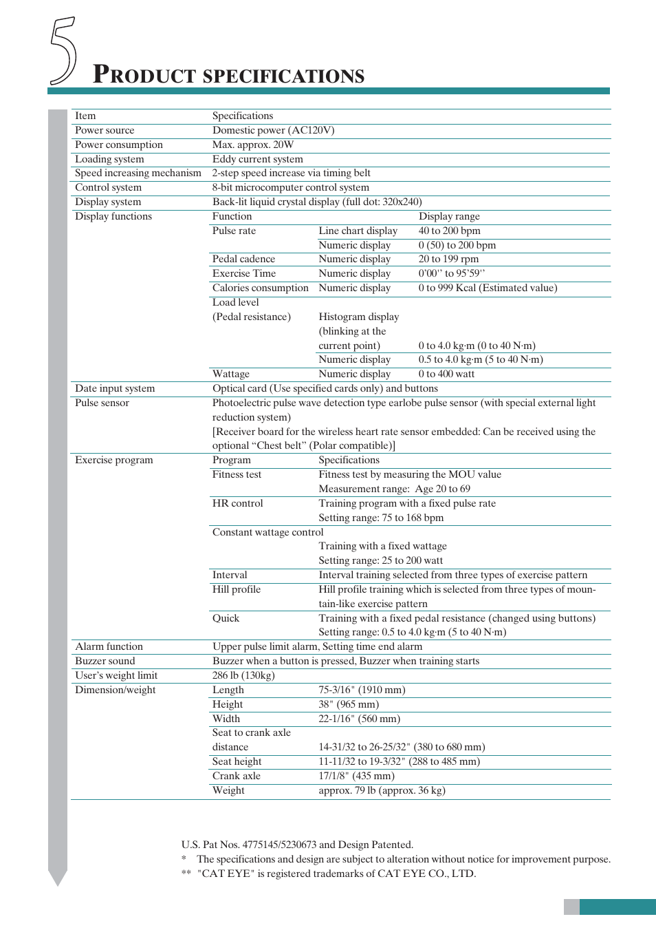 Roduct, Specifications | CatEye EC-C400R User Manual | Page 51 / 52