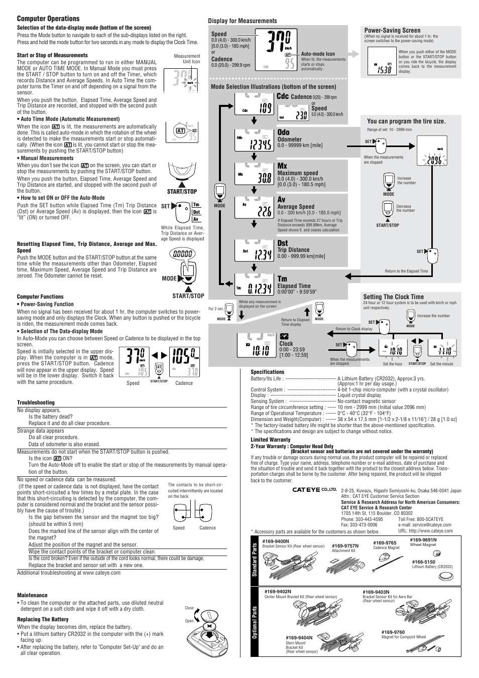 Computer operations | CatEye CC-CD200N User Manual | Page 2 / 2