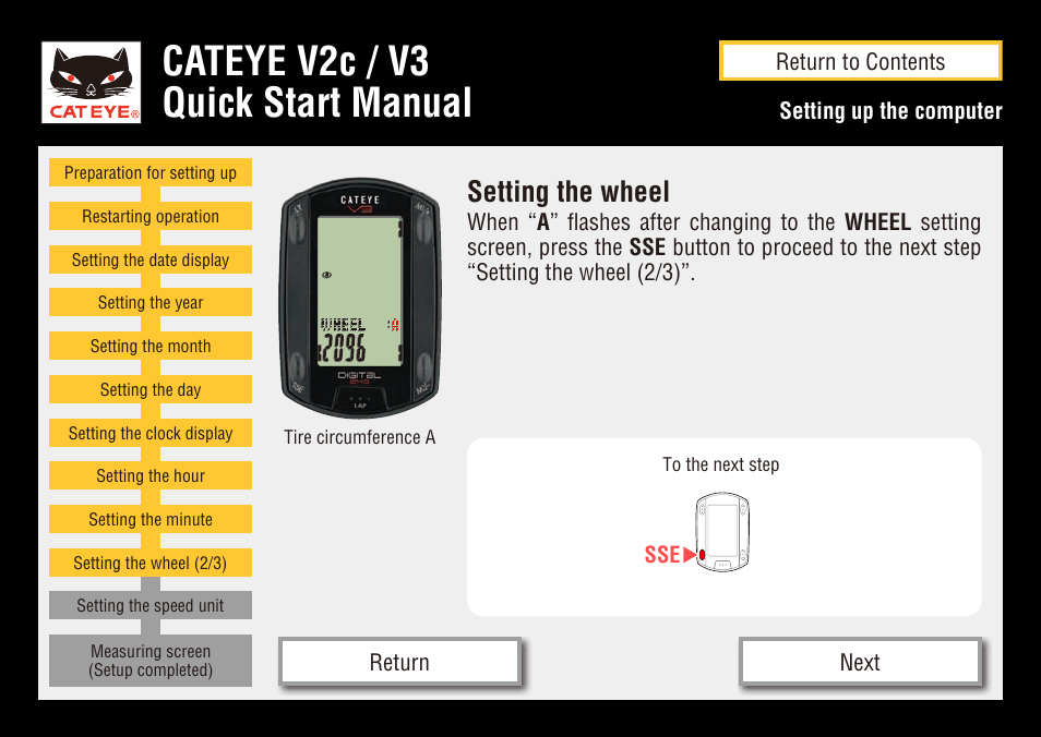 Cateye v2c / v3 quick start manual, Setting the wheel | CatEye CC-TR200DW User Manual | Page 16 / 24