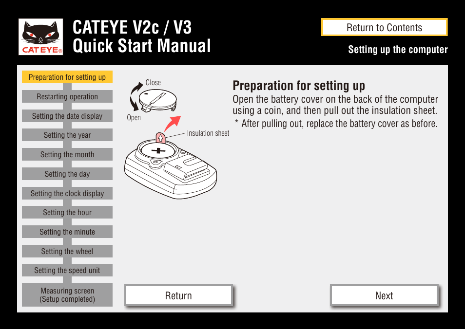 Cateye v2c / v3 quick start manual, Preparation for setting up | CatEye CC-TR200DW User Manual | Page 6 / 24