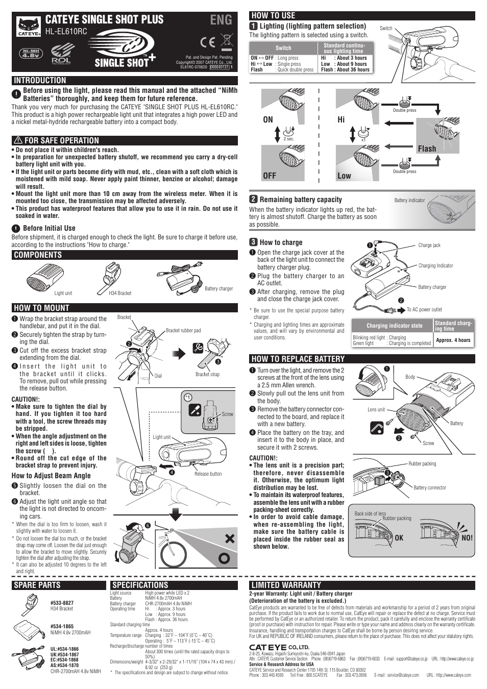 CatEye Single Shot Plus HL-EL610RC User Manual | 1 page