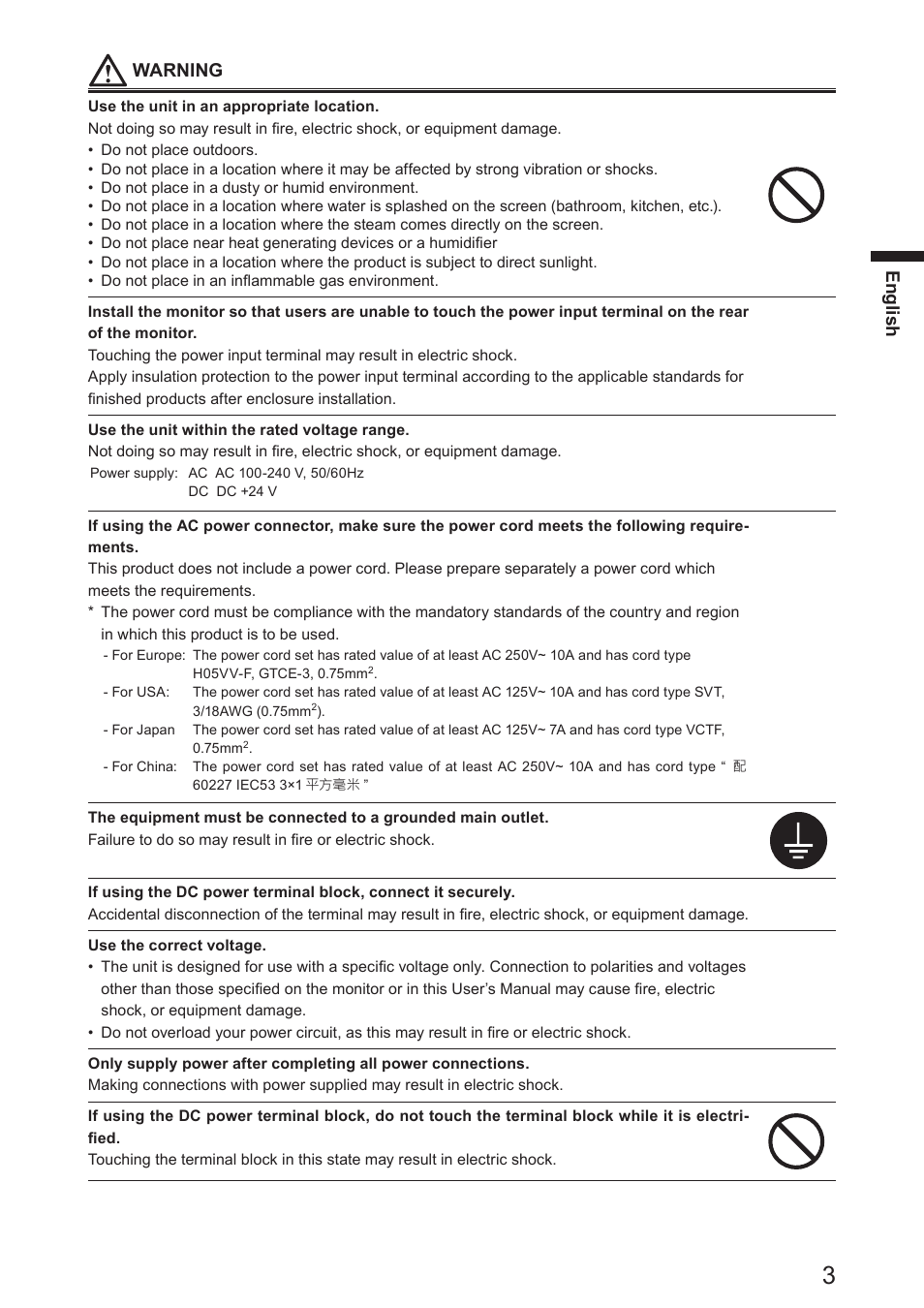 En gli sh, Warning | Eizo DuraVision FDS1904 取扱説明書 User Manual | Page 23 / 72