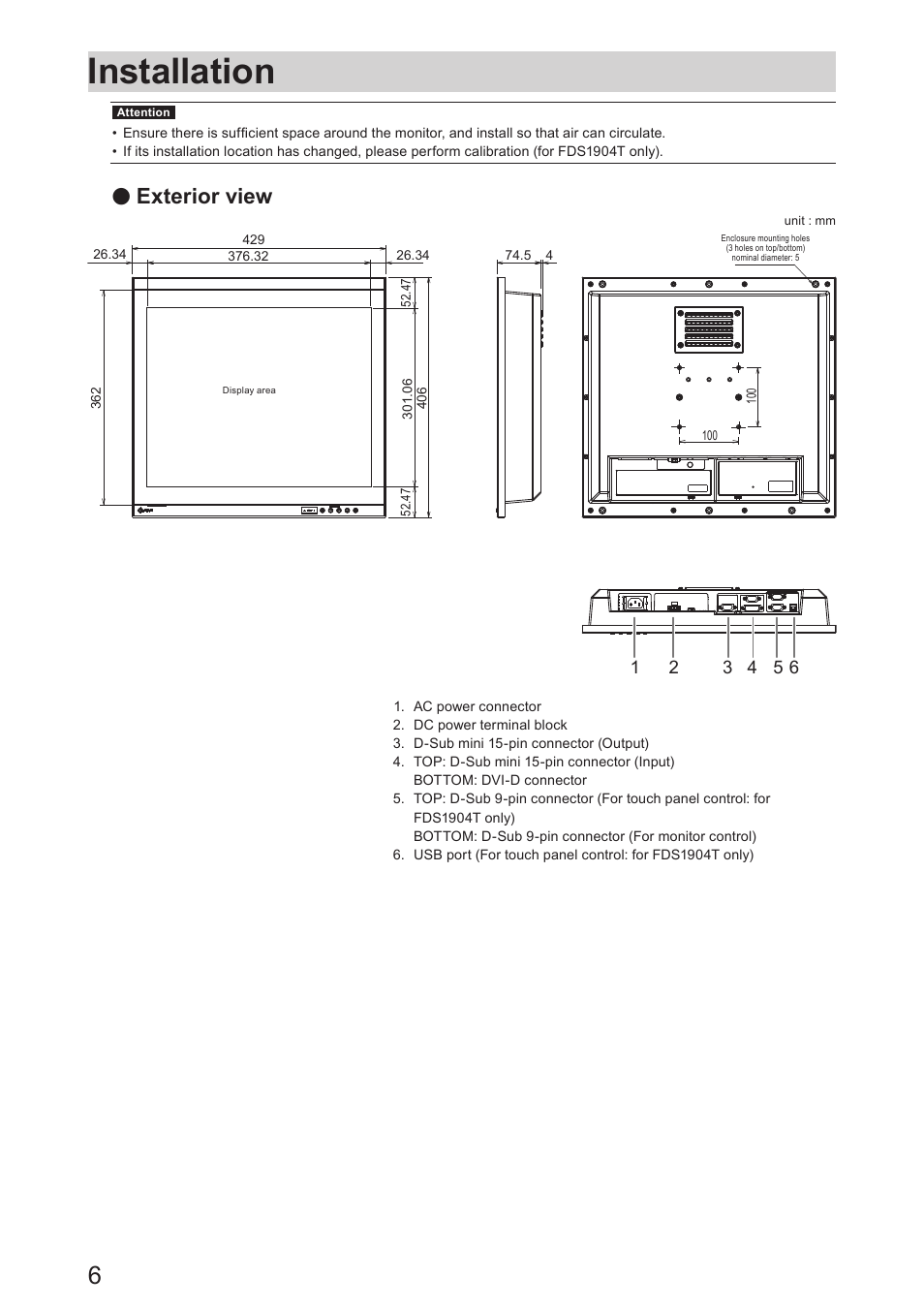 Installation, Exterior view | Eizo DuraVision FDS1904 取扱説明書 User Manual | Page 26 / 72