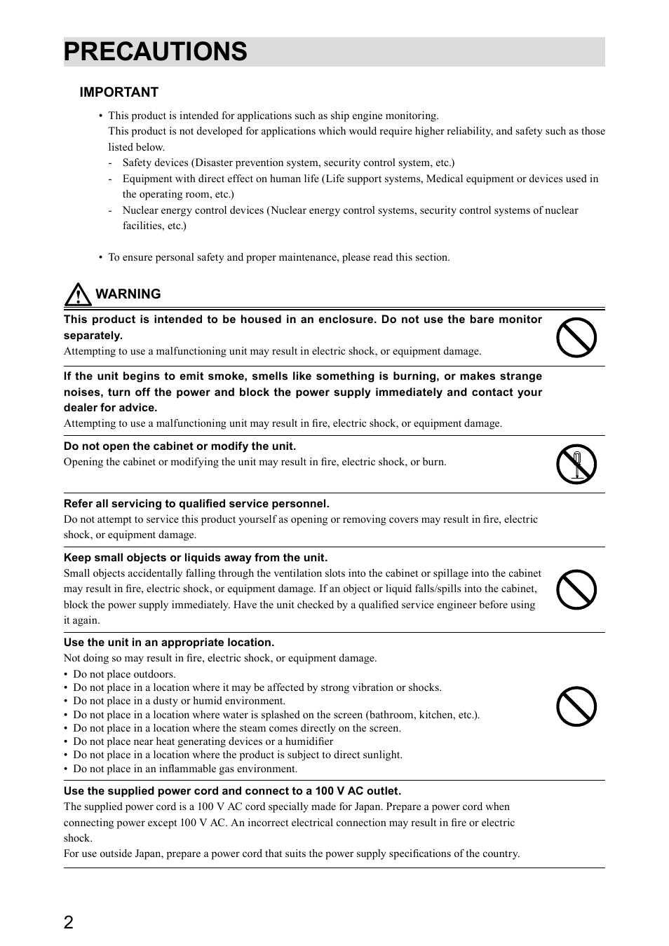 Precautions | Eizo DuraVision FDU2101 / FDU2101T 取扱説明書 User Manual | Page 14 / 31