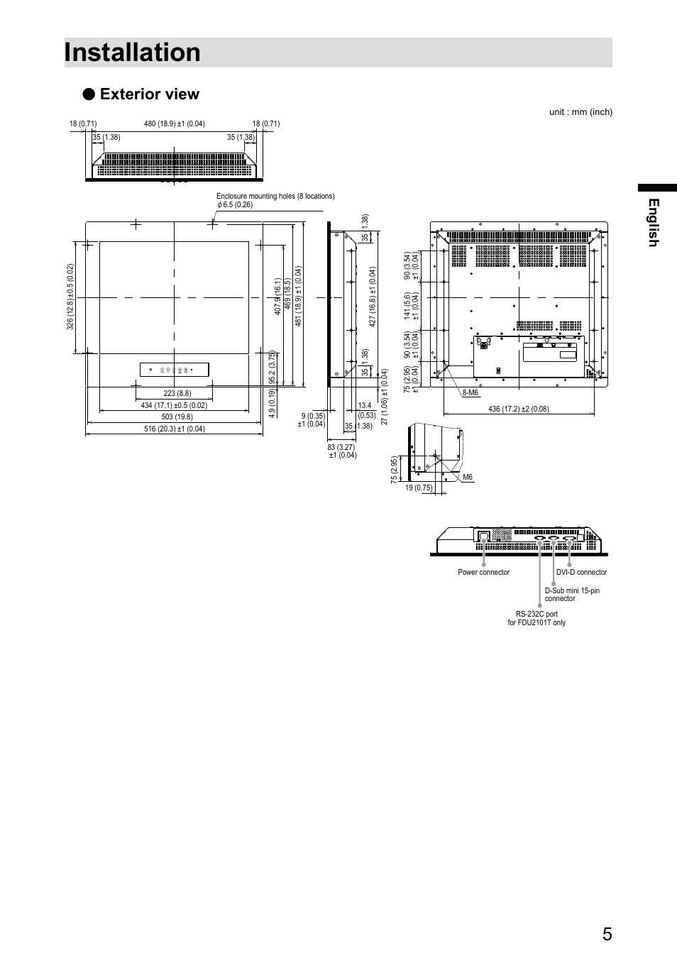 Installation, Exterior view, English | Eizo DuraVision FDU2101 / FDU2101T 取扱説明書 User Manual | Page 17 / 31