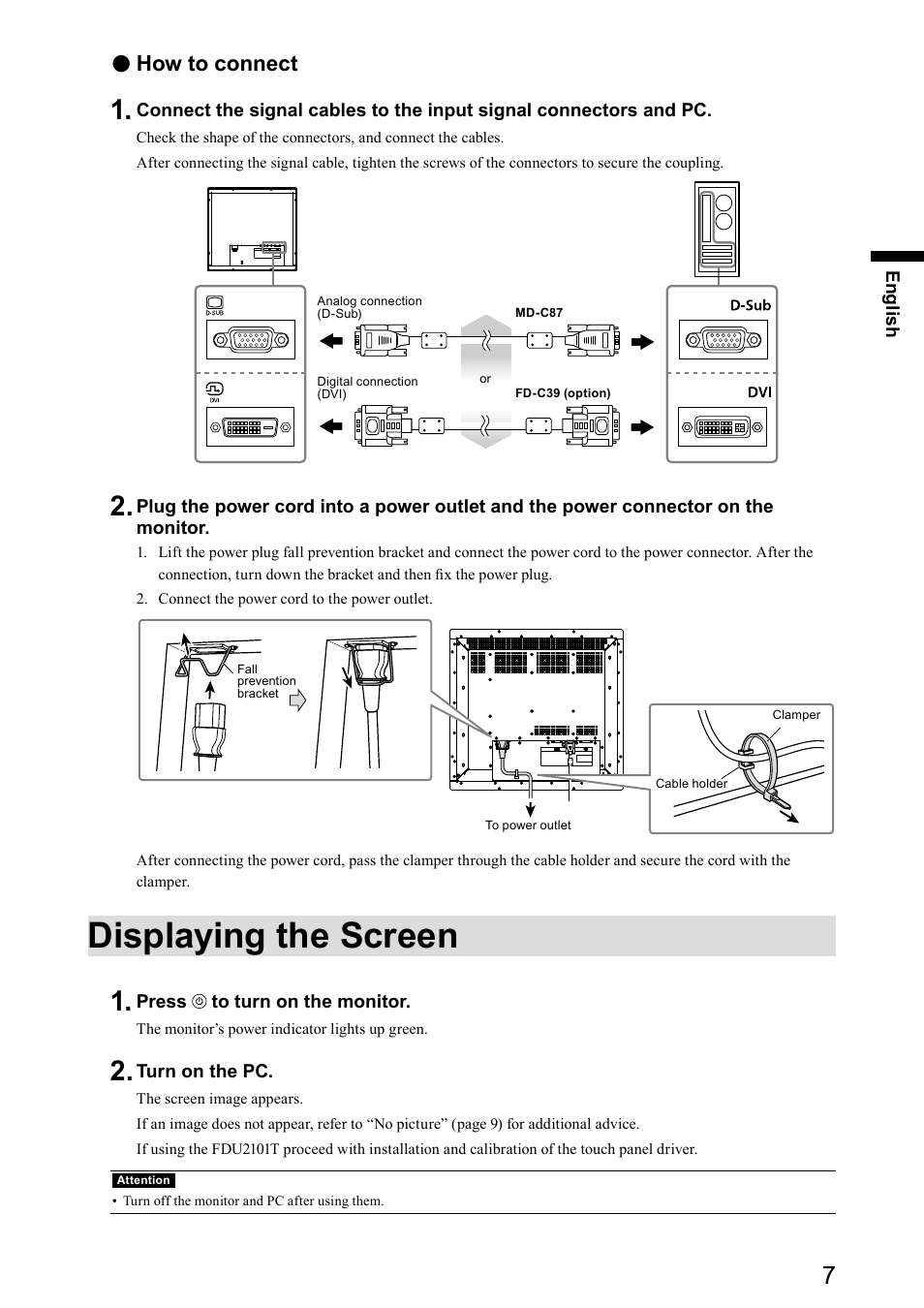 Displaying the screen, How to connect | Eizo DuraVision FDU2101 / FDU2101T 取扱説明書 User Manual | Page 19 / 31