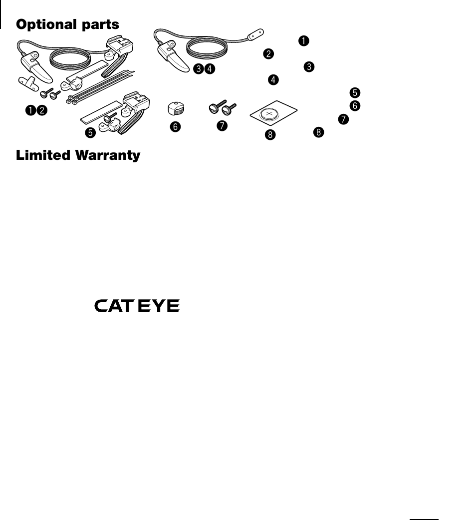 Optional parts, Limited warranty | CatEye PERSONAL CYCLOCOMPUTER OS 1.0 User Manual | Page 15 / 16