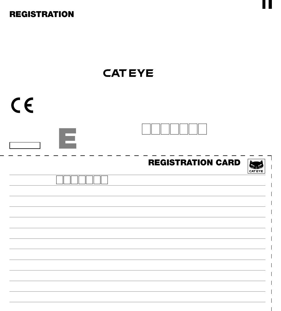 Registration card, Registration | CatEye PERSONAL CYCLOCOMPUTER OS 1.0 User Manual | Page 16 / 16