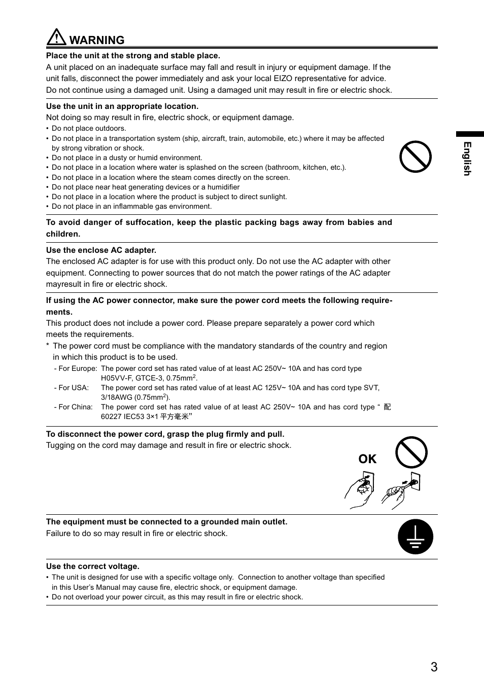 Warning, En gli sh | Eizo DuraVision FDX1003 / FDX1003T 取扱説明書 User Manual | Page 20 / 84