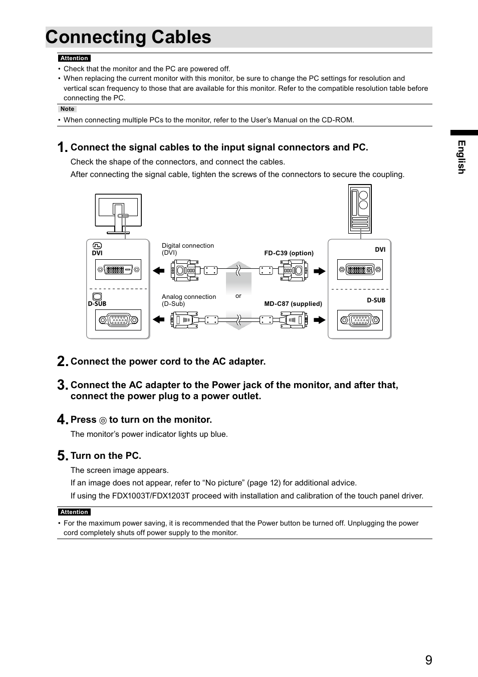 Connecting cables | Eizo DuraVision FDX1003 / FDX1003T 取扱説明書 User Manual | Page 26 / 84