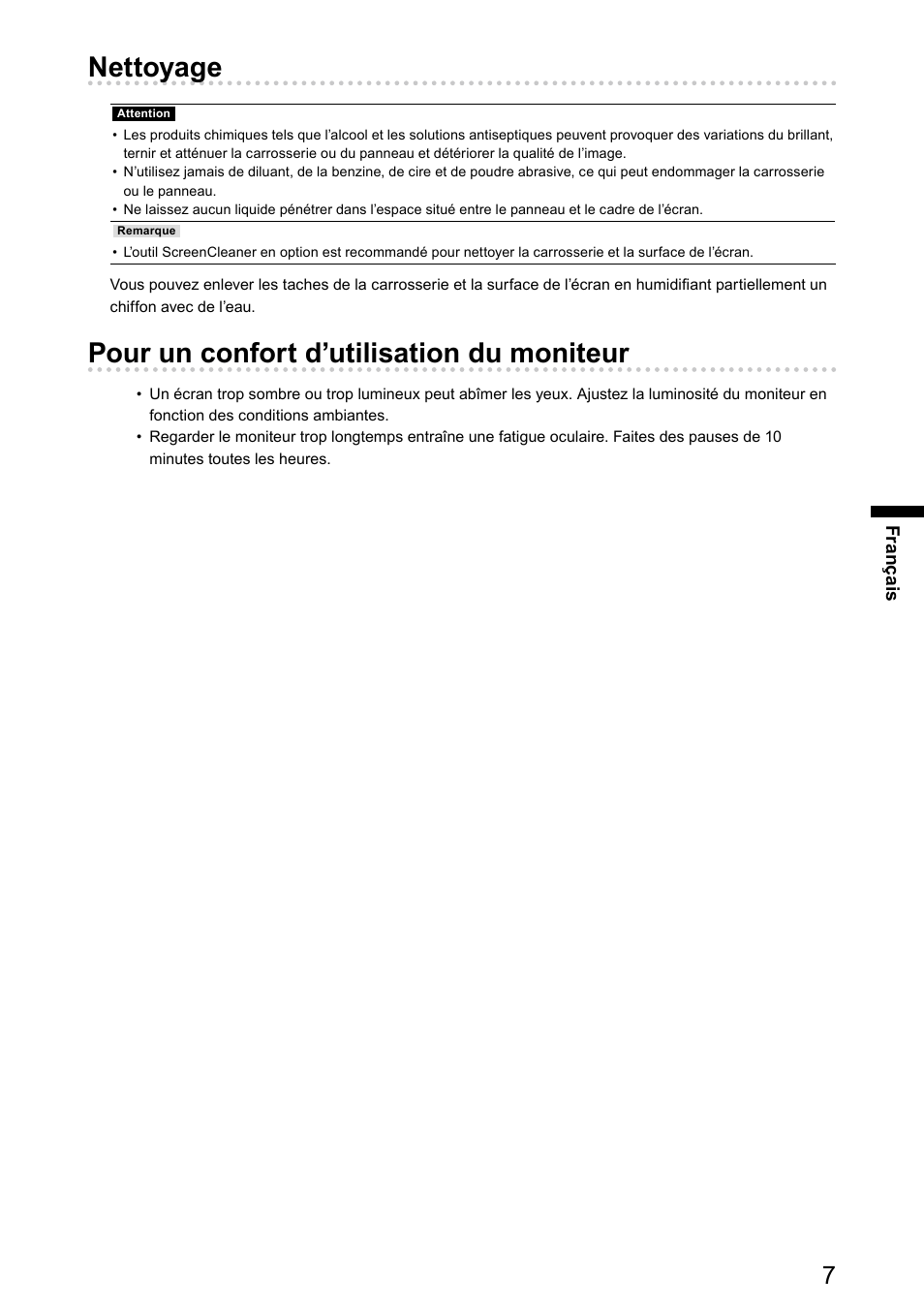 Nettoyage, Pour un confort d’utilisation du moniteur | Eizo DuraVision FDX1003 / FDX1003T 取扱説明書 User Manual | Page 56 / 84