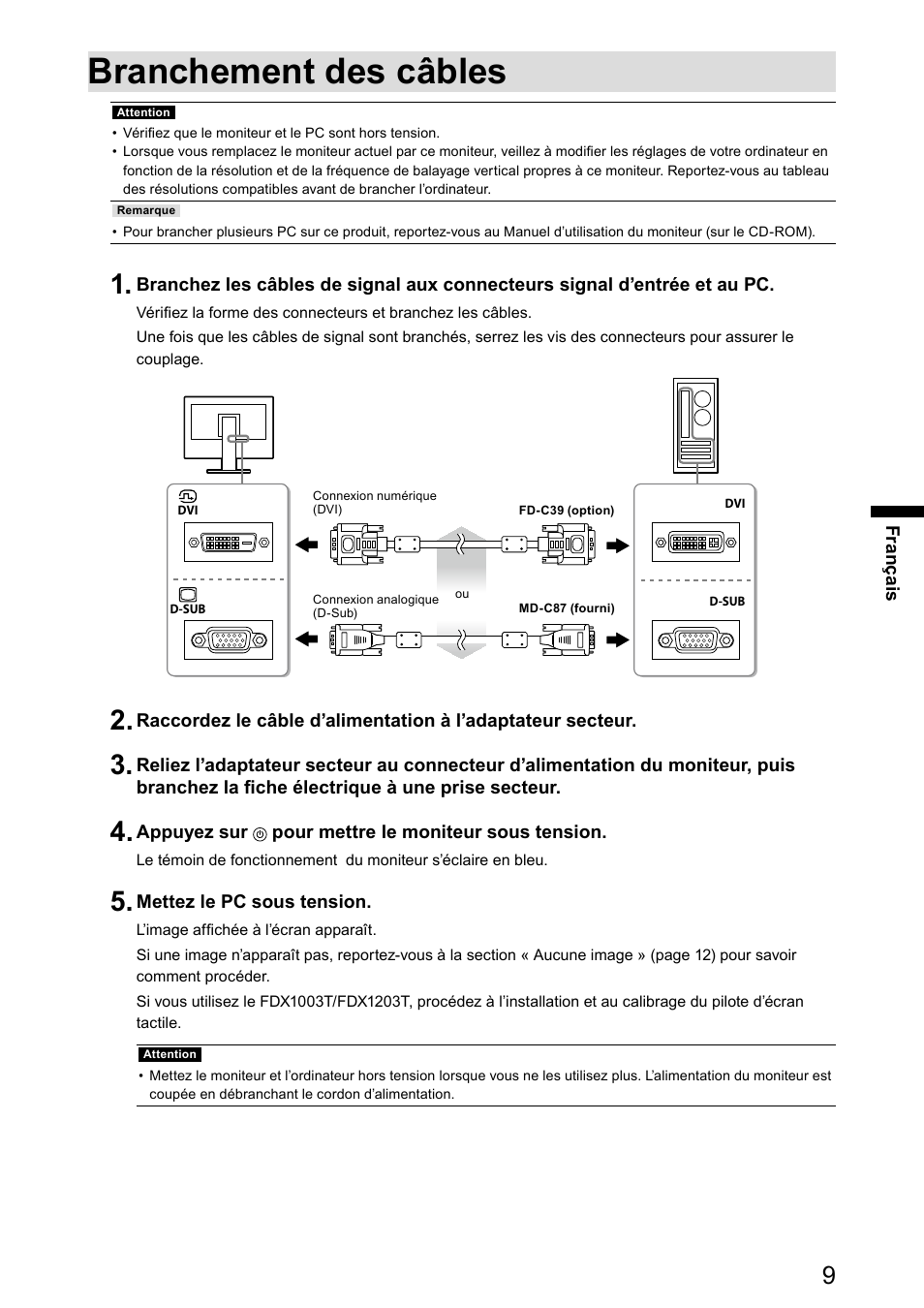 Branchement des câbles | Eizo DuraVision FDX1003 / FDX1003T 取扱説明書 User Manual | Page 58 / 84