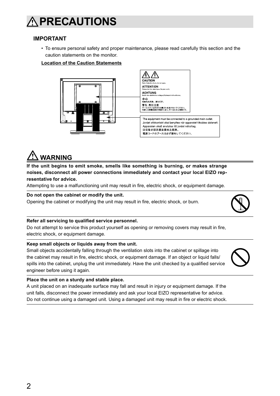 Precautions | Eizo DuraVision FDX1521T 取扱説明書 User Manual | Page 14 / 44