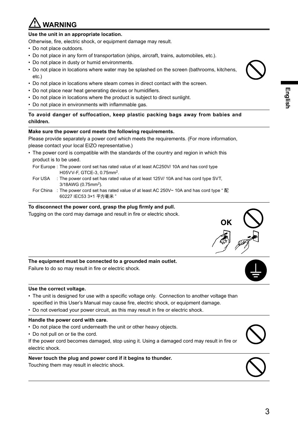 Warning | Eizo DuraVision FDX1521T 取扱説明書 User Manual | Page 15 / 44