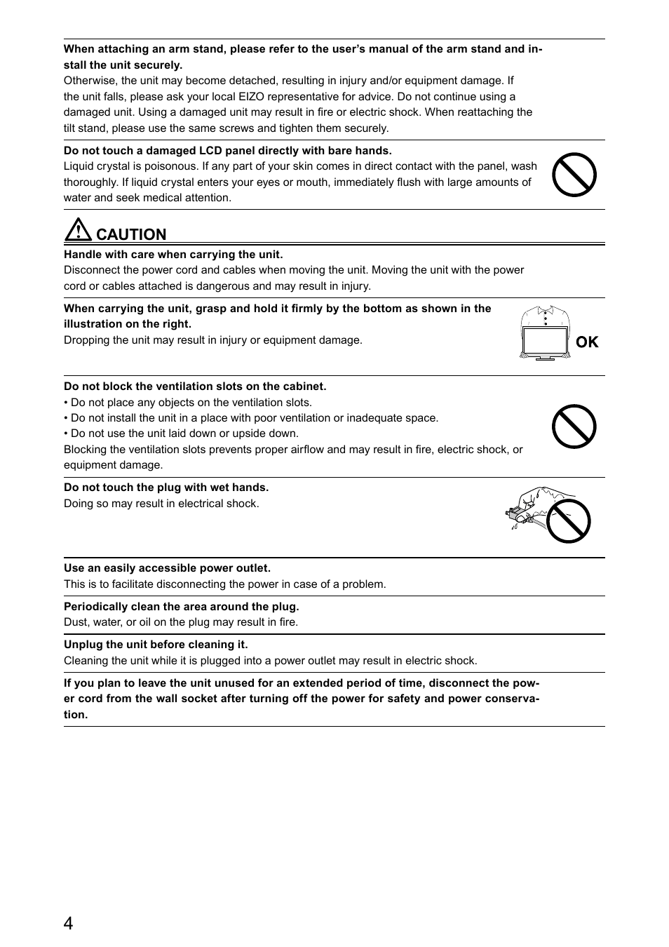 Caution | Eizo DuraVision FDX1521T 取扱説明書 User Manual | Page 16 / 44