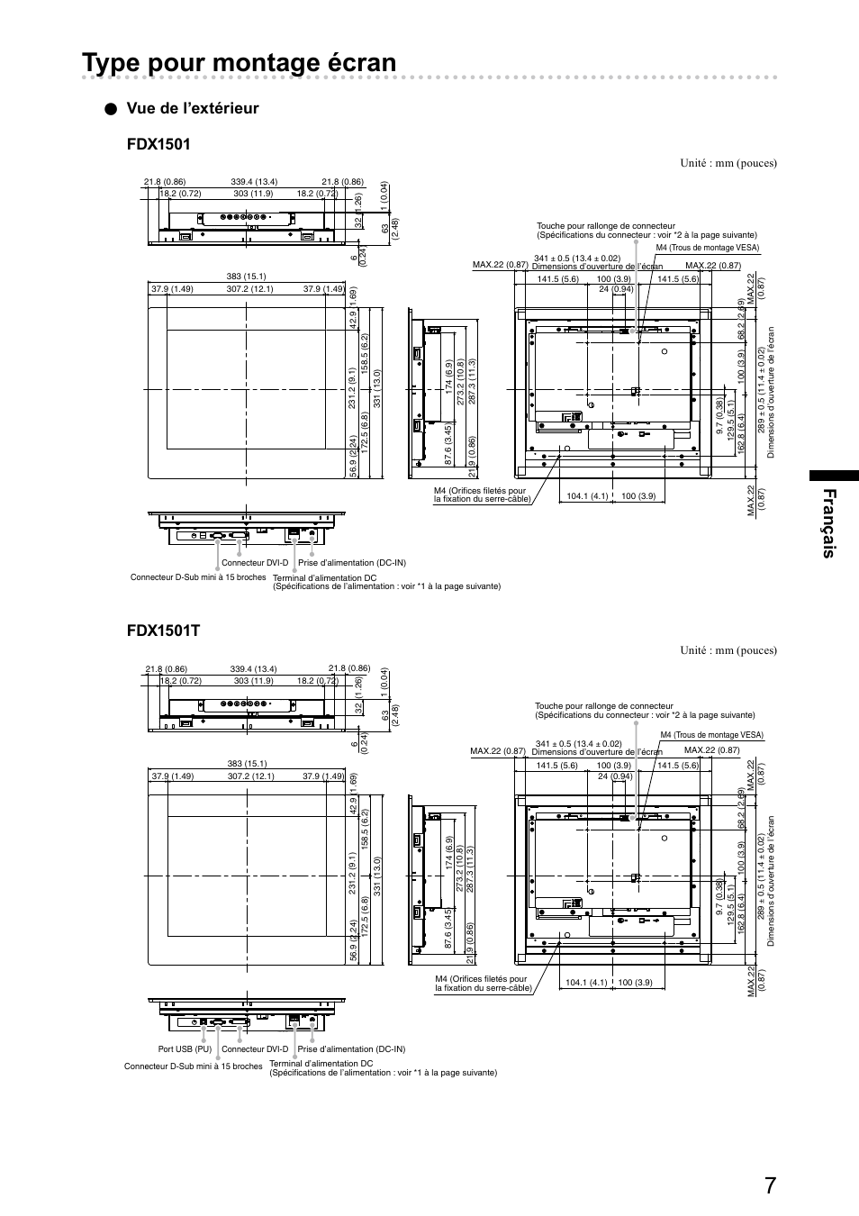 Type pour montage écran, Fran ça is, Vue de l’extérieur fdx1501 | Fdx1501t | Eizo DuraVision FDX1501 / FDX1501T 取扱説明書 User Manual | Page 42 / 58