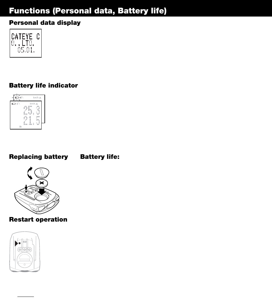 Functions (personal data, battery life) | CatEye OS1.1 User Manual | Page 8 / 20