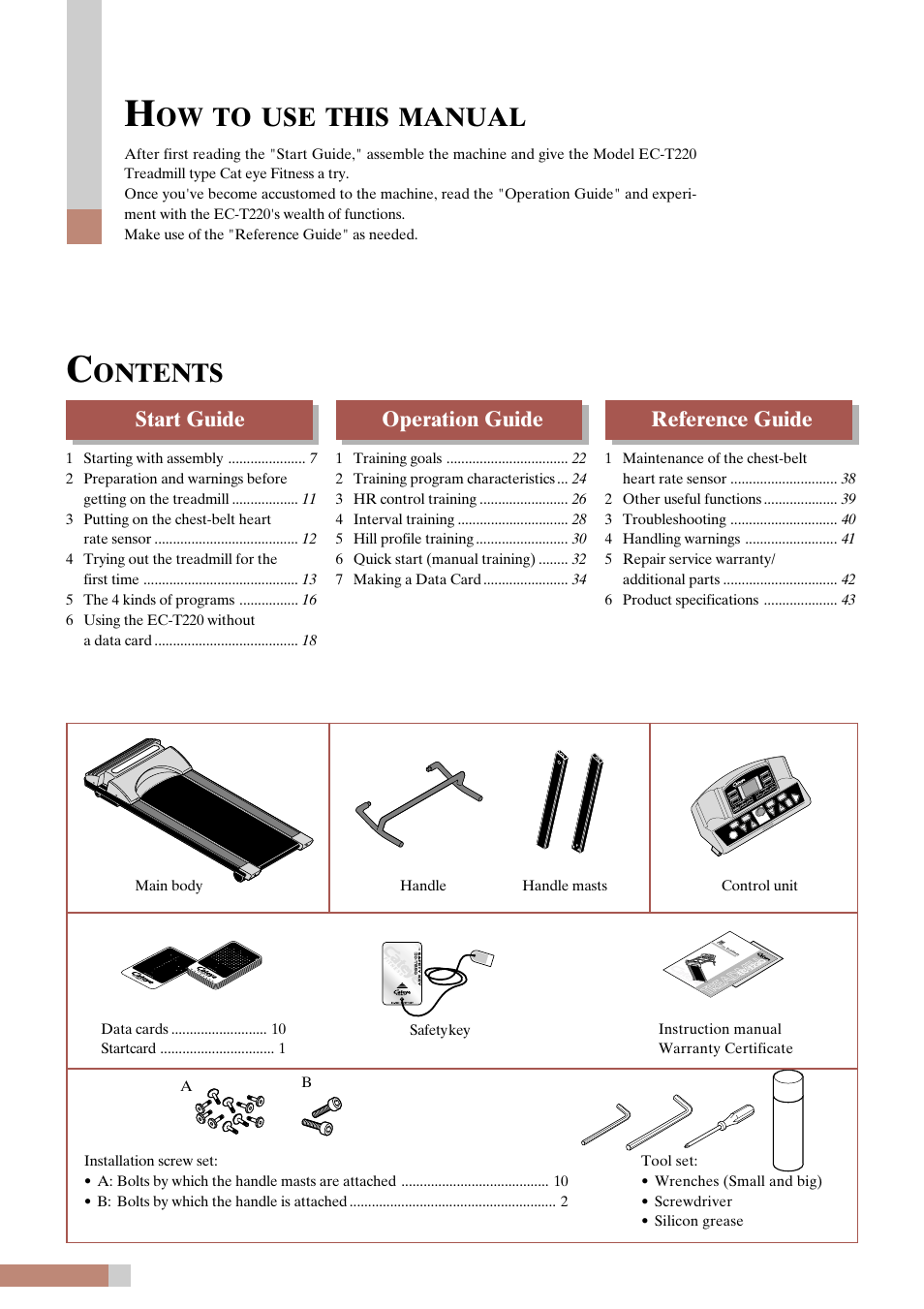 This, Manual, Ontents | Start guide operation guide reference guide | CatEye EC-T220 User Manual | Page 2 / 44