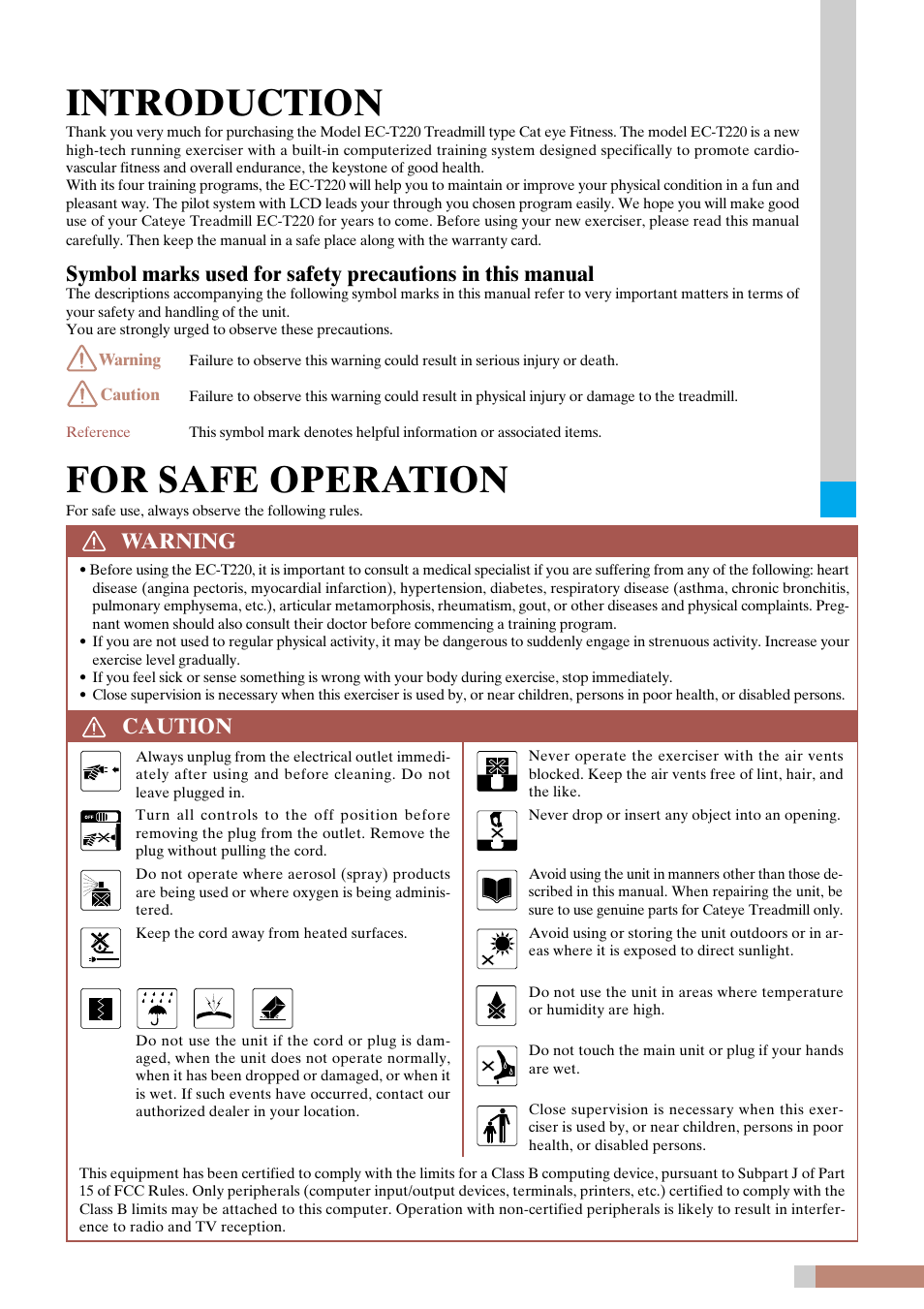 Introduction, For safe operation, Warning | Caution | CatEye EC-T220 User Manual | Page 3 / 44