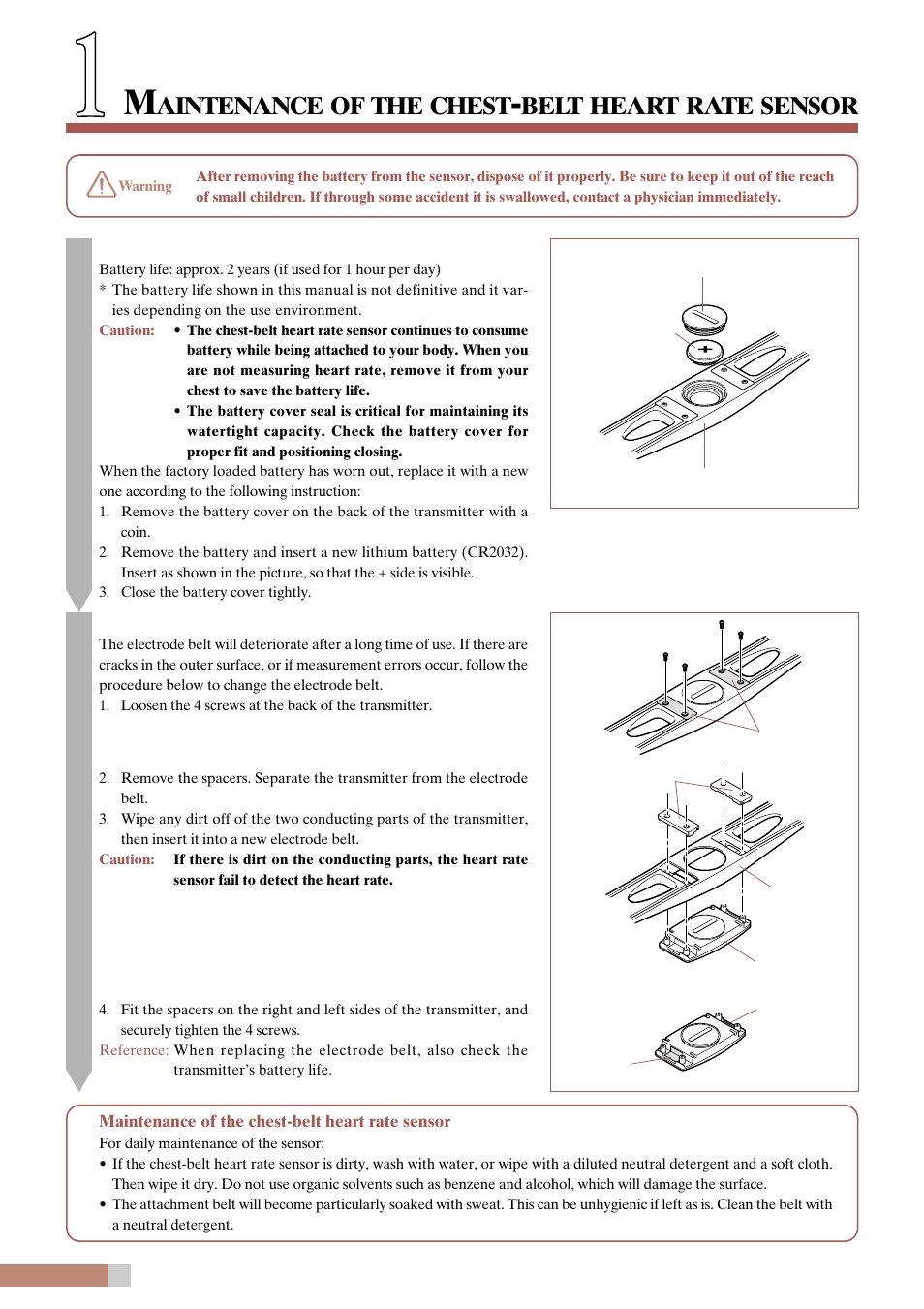 Aintenance, Chest, Belt | Heart, Rate, Sensor | CatEye EC-T220 User Manual | Page 38 / 44