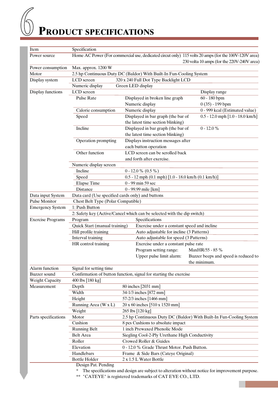 Roduct, Specifications | CatEye EC-T220 User Manual | Page 43 / 44