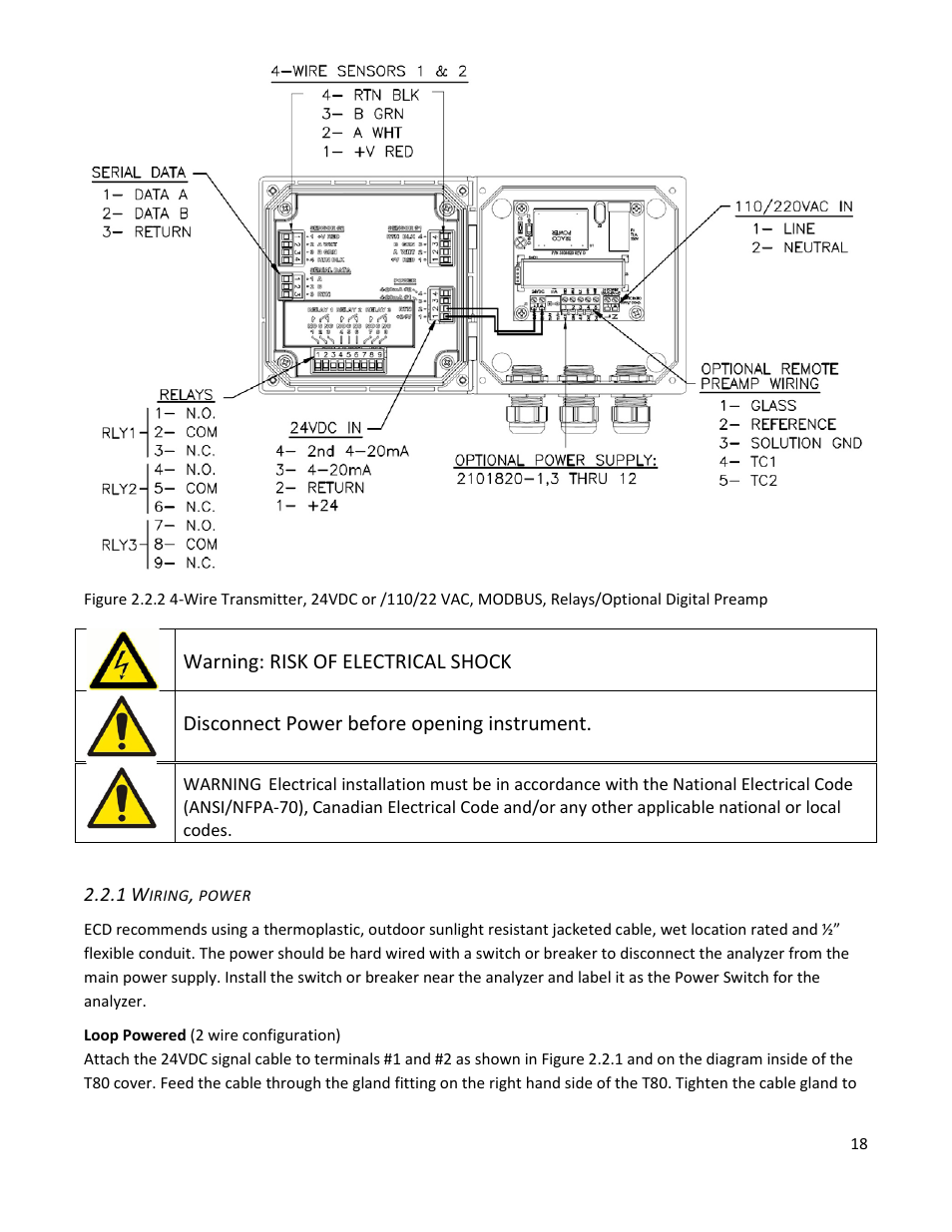 1 wiring, power | Electro-Chemical Devices (ECD) T80 User Manual | Page 19 / 75