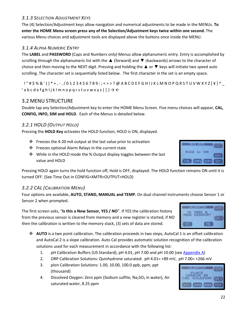 3 selection adjustment keys, 4 alpha numeric entry, 2 menu structure | 1 hold (output hold), 2 cal (calibration menu), 1 hold (output hold) 3.2.2 cal (calibration menu), Menu, Structure | Electro-Chemical Devices (ECD) T80 User Manual | Page 23 / 75