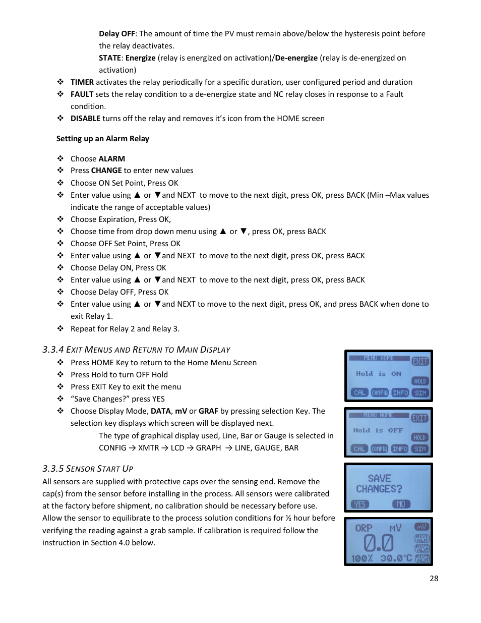 4 exit menus and return to main display, 5 sensor start up | Electro-Chemical Devices (ECD) T80 User Manual | Page 29 / 75