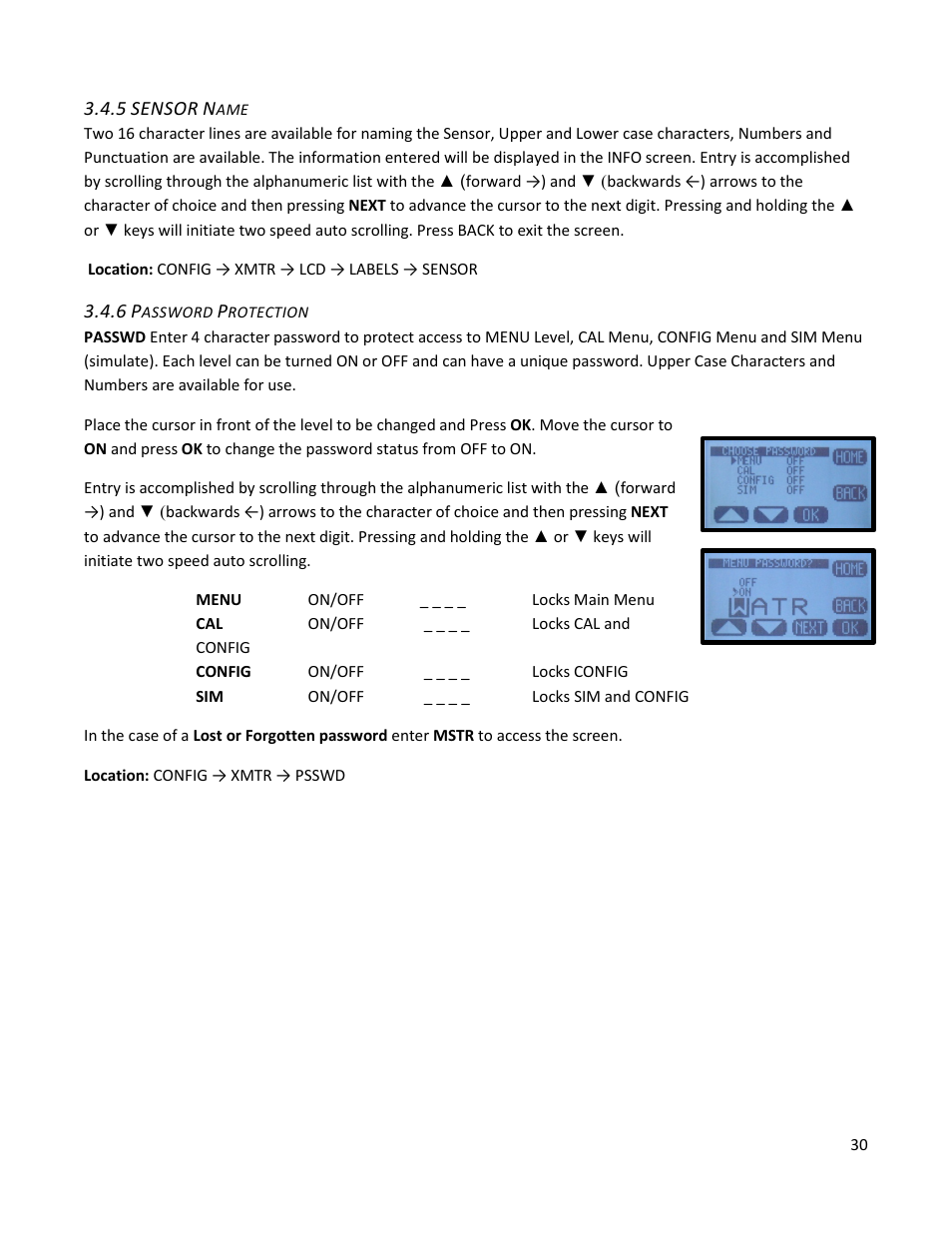 5 sensor name, 6 password protection, 5 sensor name 3.4.6 password protection | Electro-Chemical Devices (ECD) T80 User Manual | Page 31 / 75